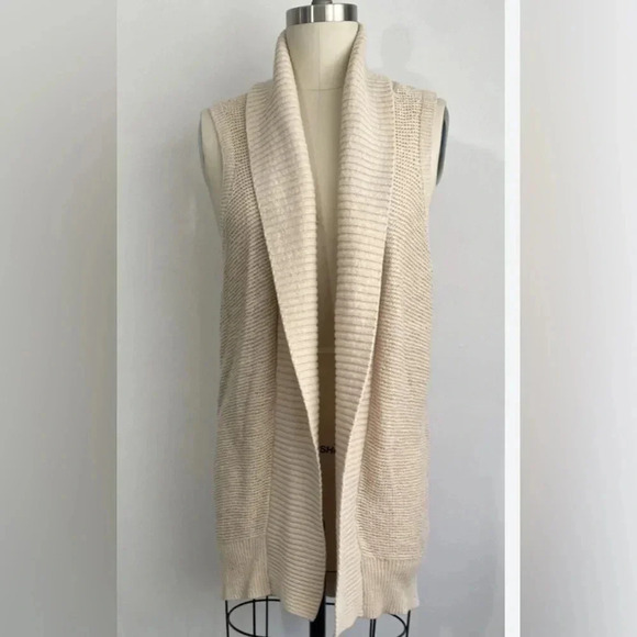 GAP open cardigan sweater shawl collar textured cream ivory cotton women’s sz M - Picture 3 of 15